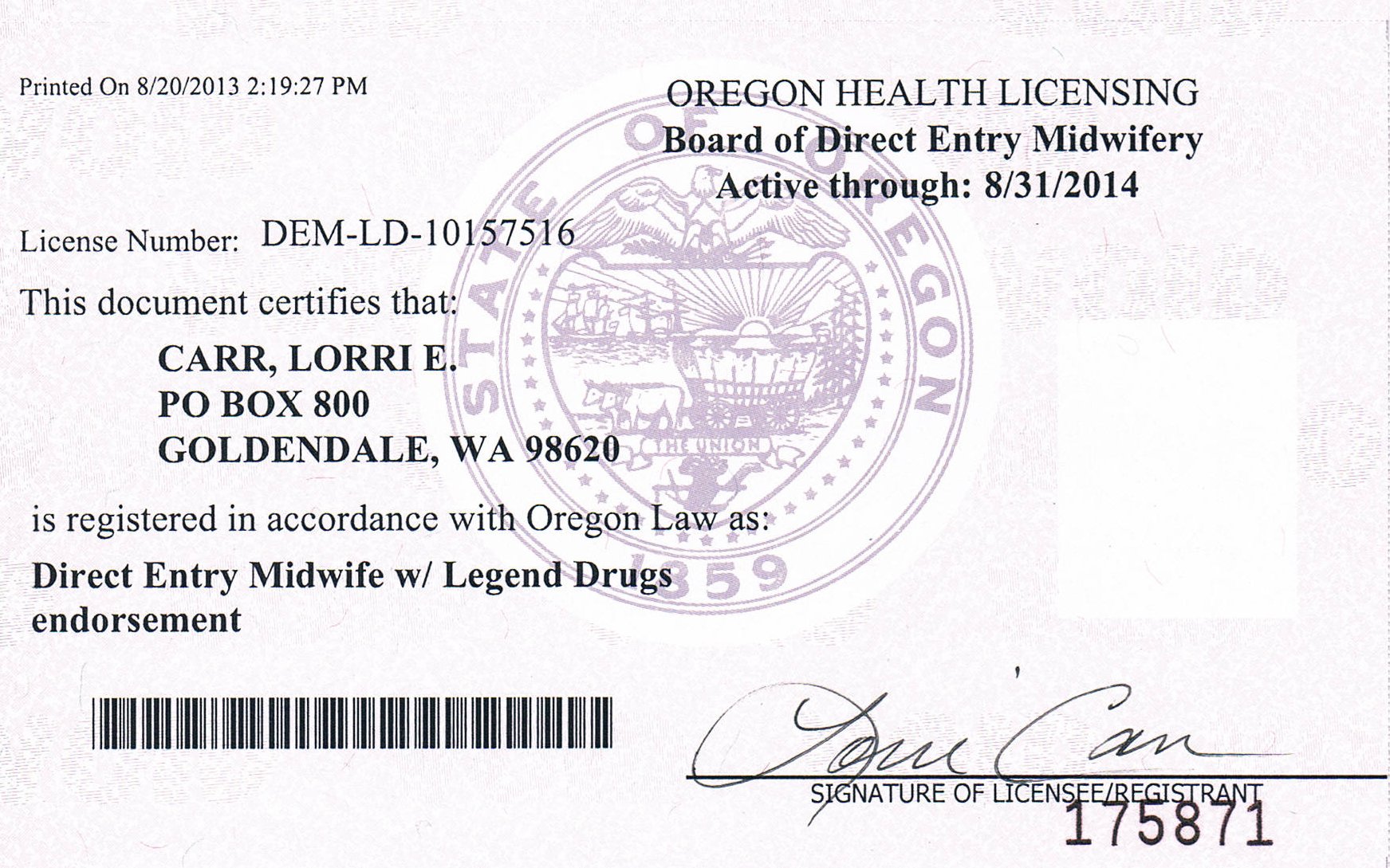 Oregon license